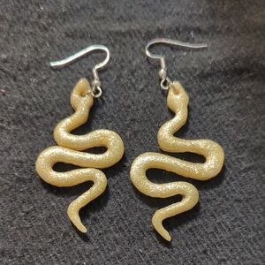 Gold Tone Sparkle Snake Statement Earrings